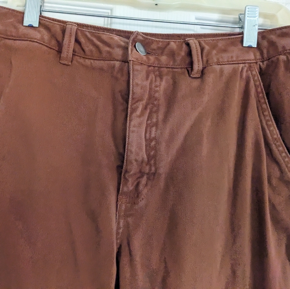 Quince Brown Ankle Cropped Cotton Twill Pants Size 8 - Picture 3 of 4